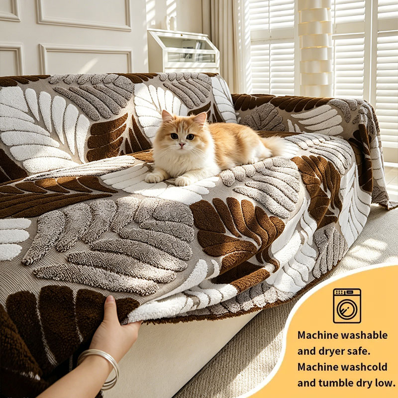 Textured Throw Natural - ผ้าคลุมโซฟาสามมิติแบบทูโทน 1 ชิ้น เพิ่มเสน่ห์ด้วยพื้นผิวที่เป็นธรรมชาติและอบอุ่น เหมาะสำหรับครอบครัวที่รักสัตว์เลี้ยงและสะดวกสบาย